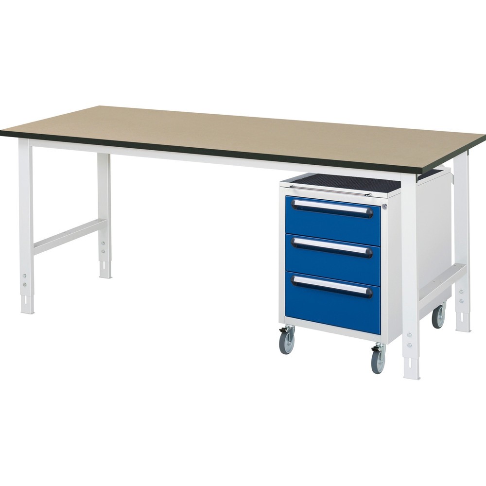 Product afbeelding: Werkplaatsset RAU TOM 2-delig, met werktafel, hxbxd 760-1.080 x 2.500 x 800 mm, mdf werkblad, excl. rolcontainer met 3 lades, hxbxd 690 x 480 x 600 mm