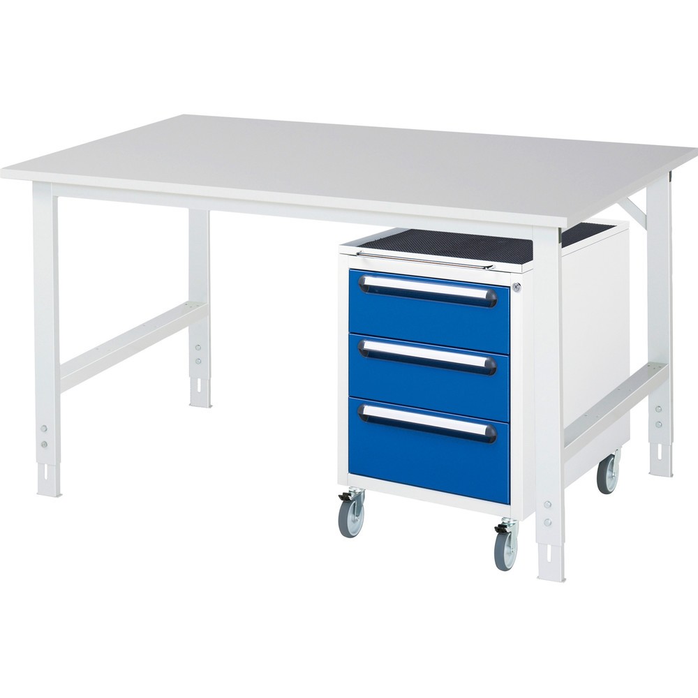 Product afbeelding: Werkplaatsset RAU TOM 2-delig, met werktafel, hxbxd 760-1.080 x 1.500 x 1.000 mm, werkblad met melaminelaag, excl. rolcontainer met 3 lades, hxbxd 690 x 480 x 600 mm
