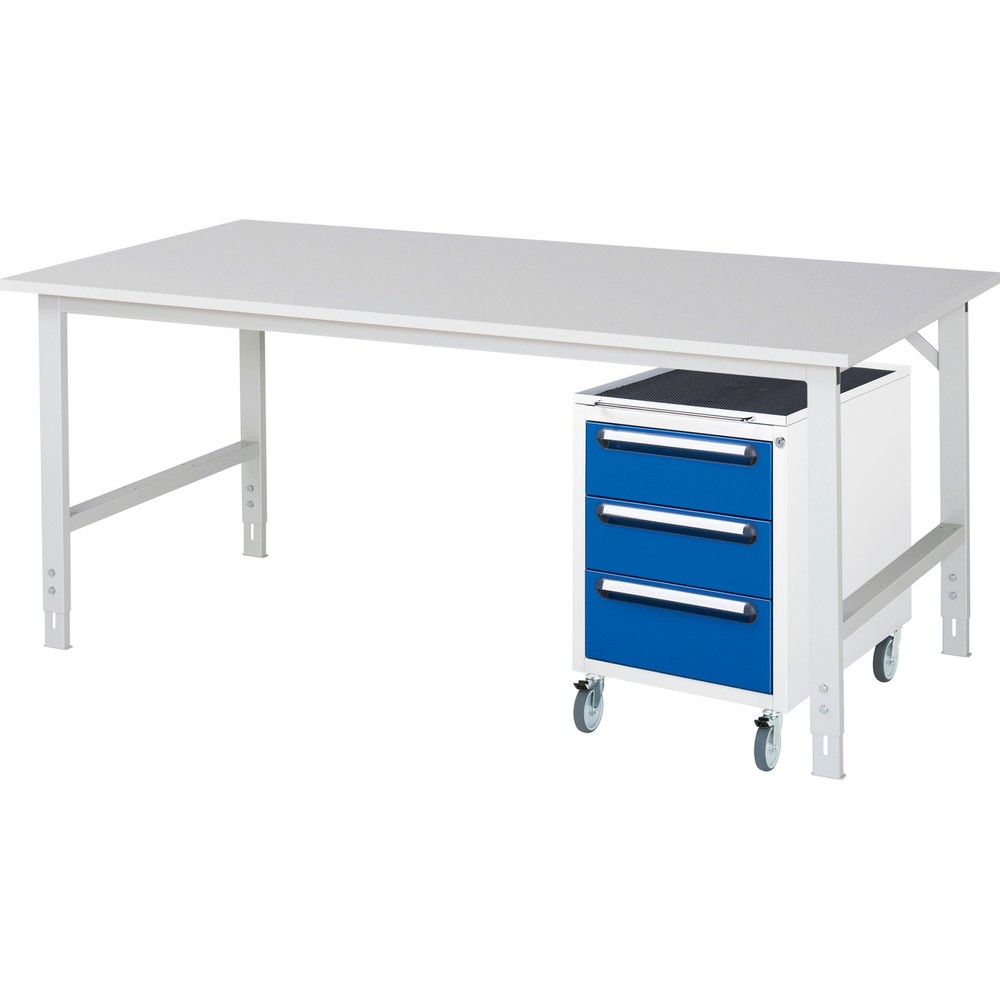 Product afbeelding: Werkplaatsset RAU TOM 2-delig, met werktafel, hxbxd 760-1.080 x 2.500 x 1.000 mm, werkblad met melaminelaag, excl. rolcontainer met 3 lades, hxbxd 690 x 480 x 600 mm
