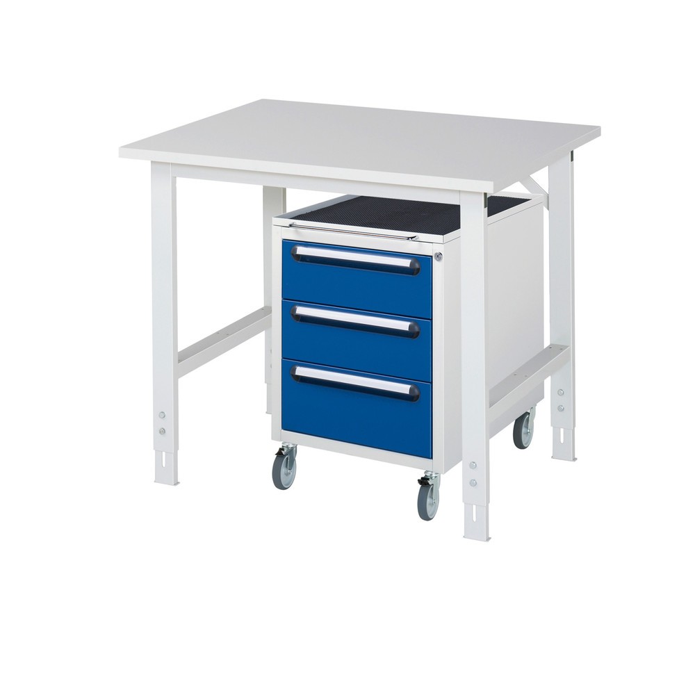 Product afbeelding: Werkplaatsset RAU TOM 2-delig, met werktafel, hxbxd 760-1.080 x 1.000 x 800 mm, werkblad met melaminelaag, excl. rolcontainer met 3 lades, hxbxd 690 x 480 x 600 mm