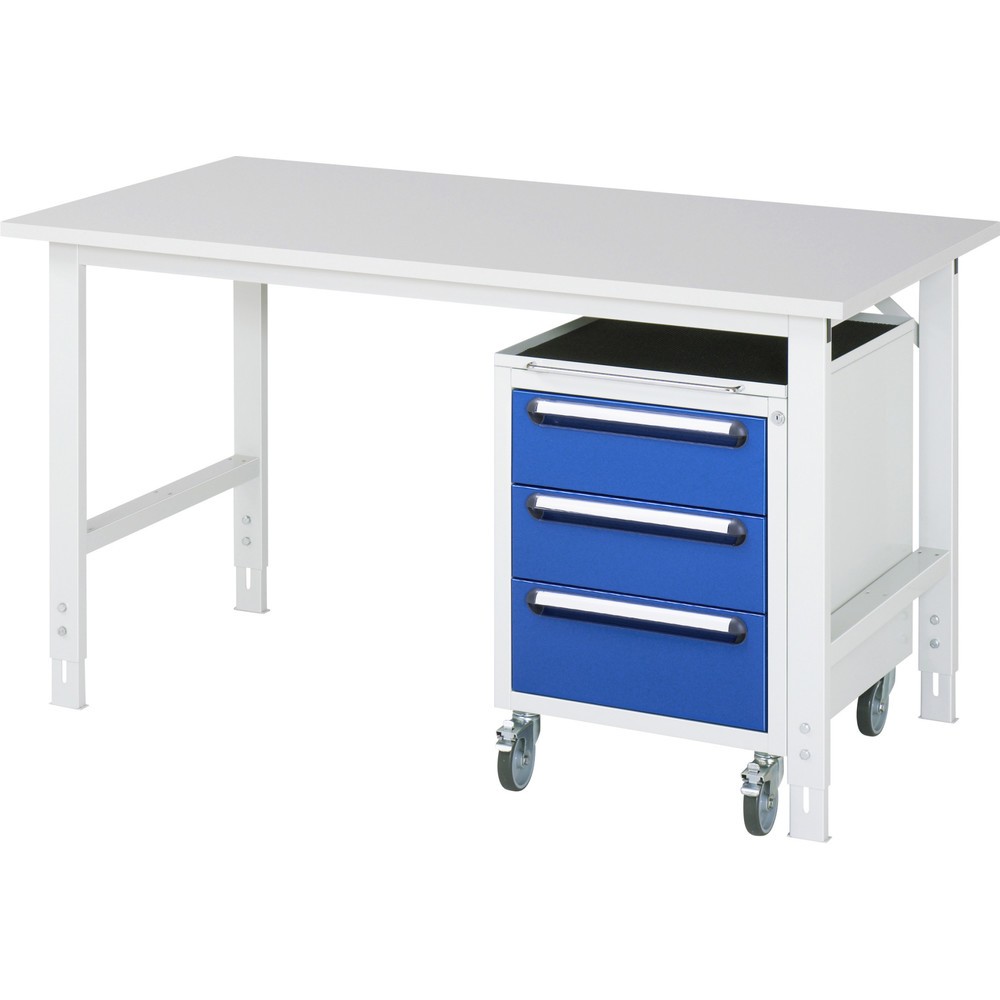 Product afbeelding: Werkplaatsset RAU TOM 2-delig, met werktafel, hxbxd 760-1.080 x 1.500 x 800 mm, werkblad met melaminelaag, excl. rolcontainer met 3 lades, hxbxd 690 x 480 x 600 mm