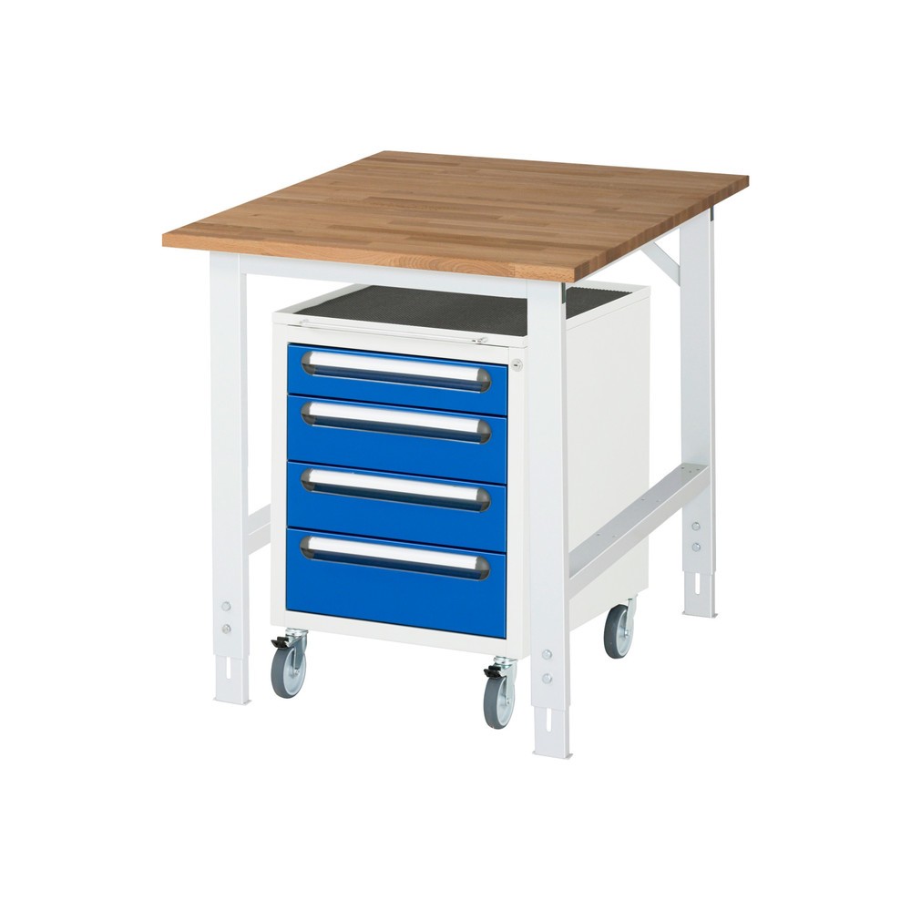 Product afbeelding: Werkplaatsset RAU TOM 2-delig, met werktafel, hxbxd 760-1.080 x 750 x 1.000 mm, massief beuken werkblad, excl. rolcontainer met 3 lades, hxbxd 690 x 480 x 600 mm