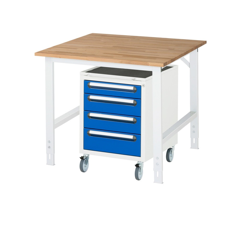 Product afbeelding: Werkplaatsset RAU TOM 2-delig, met werktafel, hxbxd 760-1.080 x 1.000 x 1.000 mm, massief beuken werkblad, excl. rolcontainer met 3 lades, hxbxd 690 x 480 x 600 mm