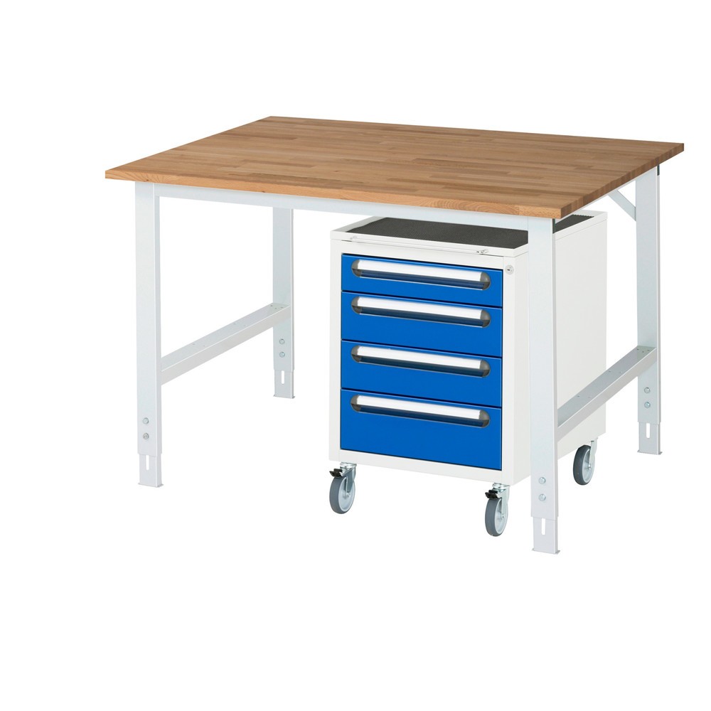 Product afbeelding: Werkplaatsset RAU TOM 2-delig, met werktafel, hxbxd 760-1.080 x 1.250 x 1.000 mm, massief beuken werkblad, excl. rolcontainer met 3 lades, hxbxd 690 x 480 x 600 mm