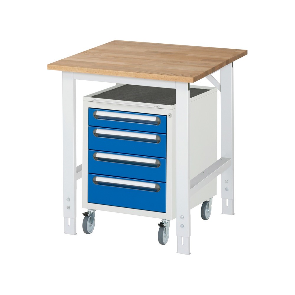 Product afbeelding: Werkplaatsset RAU TOM 2-delig, met werktafel, hxbxd 760-1.080 x 750 x 800 mm, massief beuken werkblad, excl. rolcontainer met 3 lades, hxbxd 690 x 480 x 600 mm