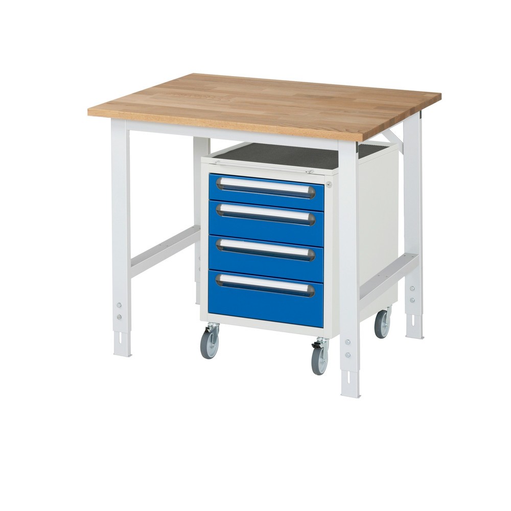 Product afbeelding: Werkplaatsset RAU TOM 2-delig, met werktafel, hxbxd 760-1.080 x 1.000 x 800 mm, massief beuken werkblad, excl. rolcontainer met 3 lades, hxbxd 690 x 480 x 600 mm