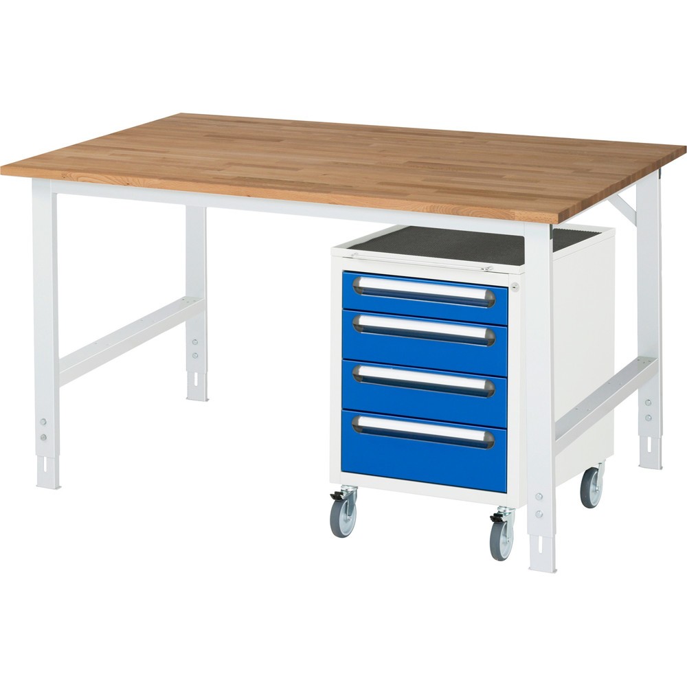 Product afbeelding: Werkplaatsset RAU TOM 2-delig, met werktafel, hxbxd 760-1.080 x 1.500 x 800 mm, massief beuken werkblad, excl. rolcontainer met 3 lades, hxbxd 690 x 480 x 600 mm