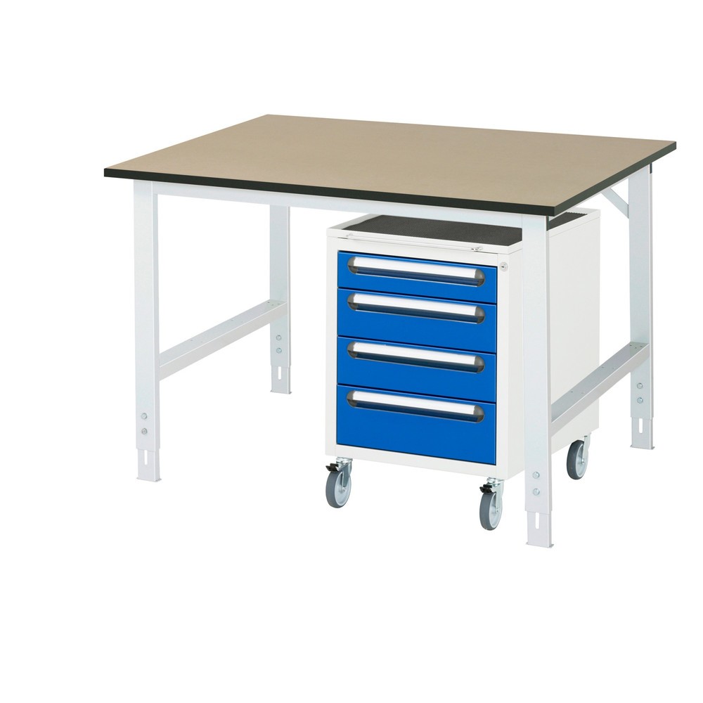 Product afbeelding: Werkplaatsset RAU TOM 2-delig, met werktafel, hxbxd 760-1.080 x 1.250 x 1.000 mm, mdf werkblad, excl. rolcontainer met 3 lades, hxbxd 690 x 480 x 600 mm