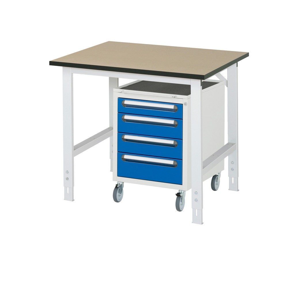 Product afbeelding: Werkplaatsset RAU TOM 2-delig, met werktafel, hxbxd 760-1.080 x 1.000 x 800 mm, mdf werkblad, excl. rolcontainer met 3 lades, hxbxd 690 x 480 x 600 mm