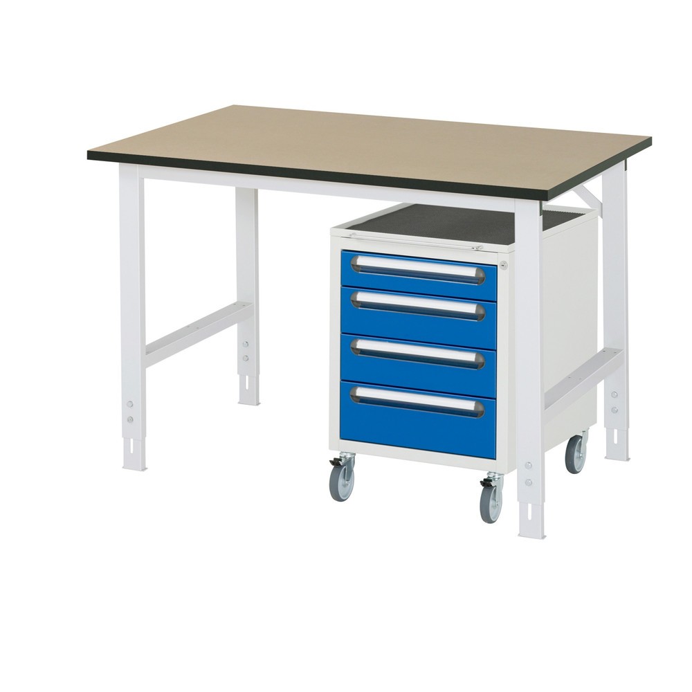 Product afbeelding: Werkplaatsset RAU TOM 2-delig, met werktafel, hxbxd 760-1.080 x 1.250 x 800 mm, mdf werkblad, excl. rolcontainer met 3 lades, hxbxd 690 x 480 x 600 mm