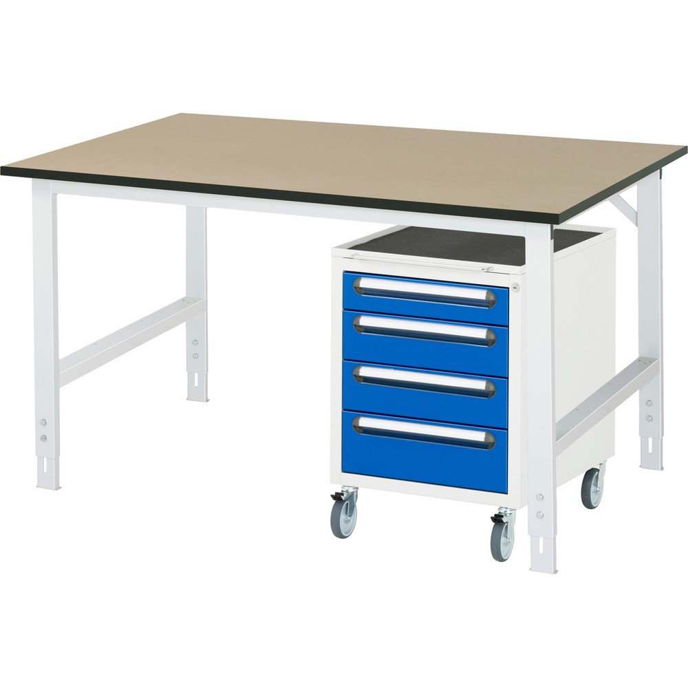 Product afbeelding: Werkplaatsset RAU TOM 2-delig, met werktafel, hxbxd 760-1.080 x 1.500 x 800 mm, mdf werkblad, excl. rolcontainer met 3 lades, hxbxd 690 x 480 x 600 mm