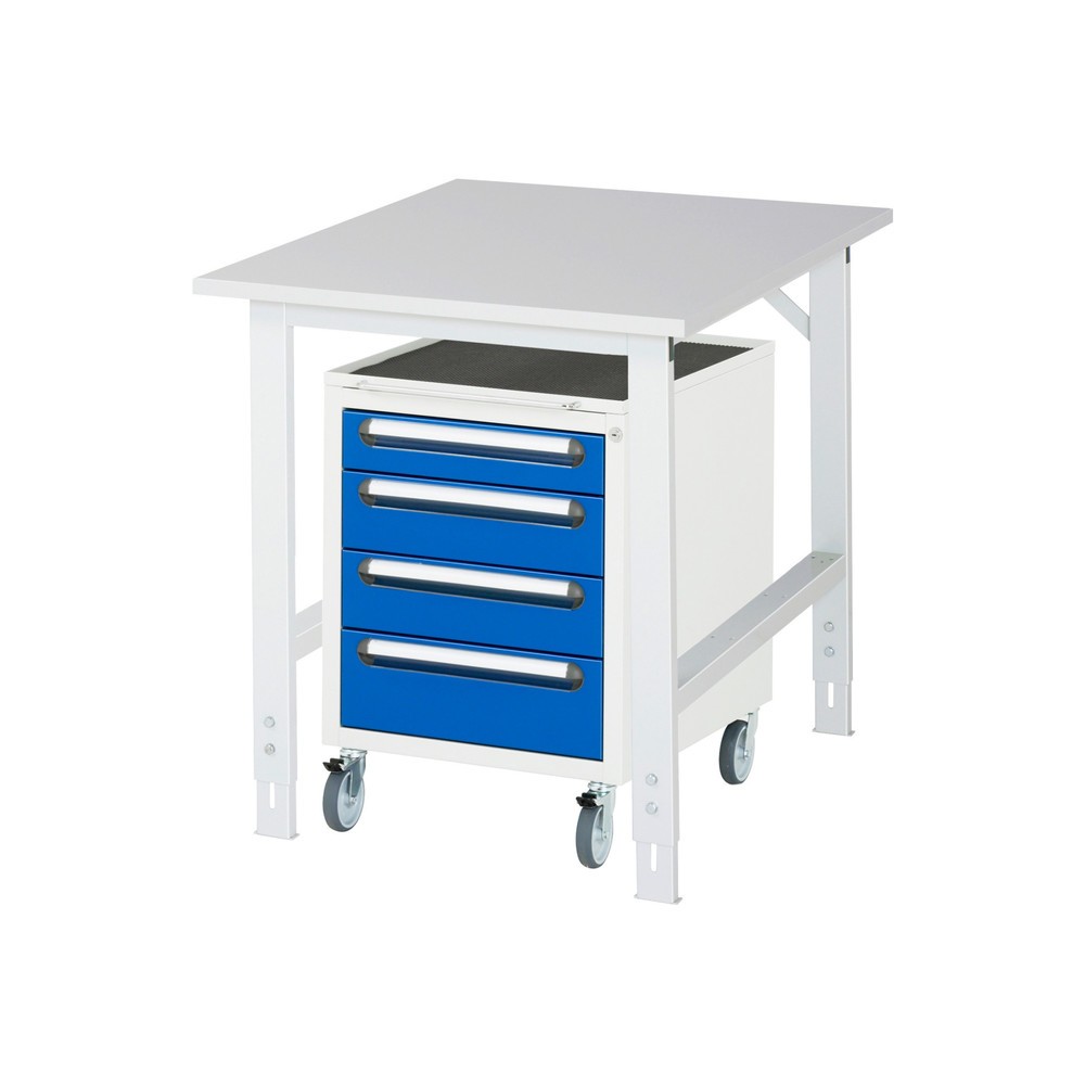 Product afbeelding: Werkplaatsset RAU TOM 2-delig, met werktafel, hxbxd 760-1.080 x 750 x 1.000 mm, werkblad met melaminelaag, excl. rolcontainer met 3 lades, hxbxd 690 x 480 x 600 mm