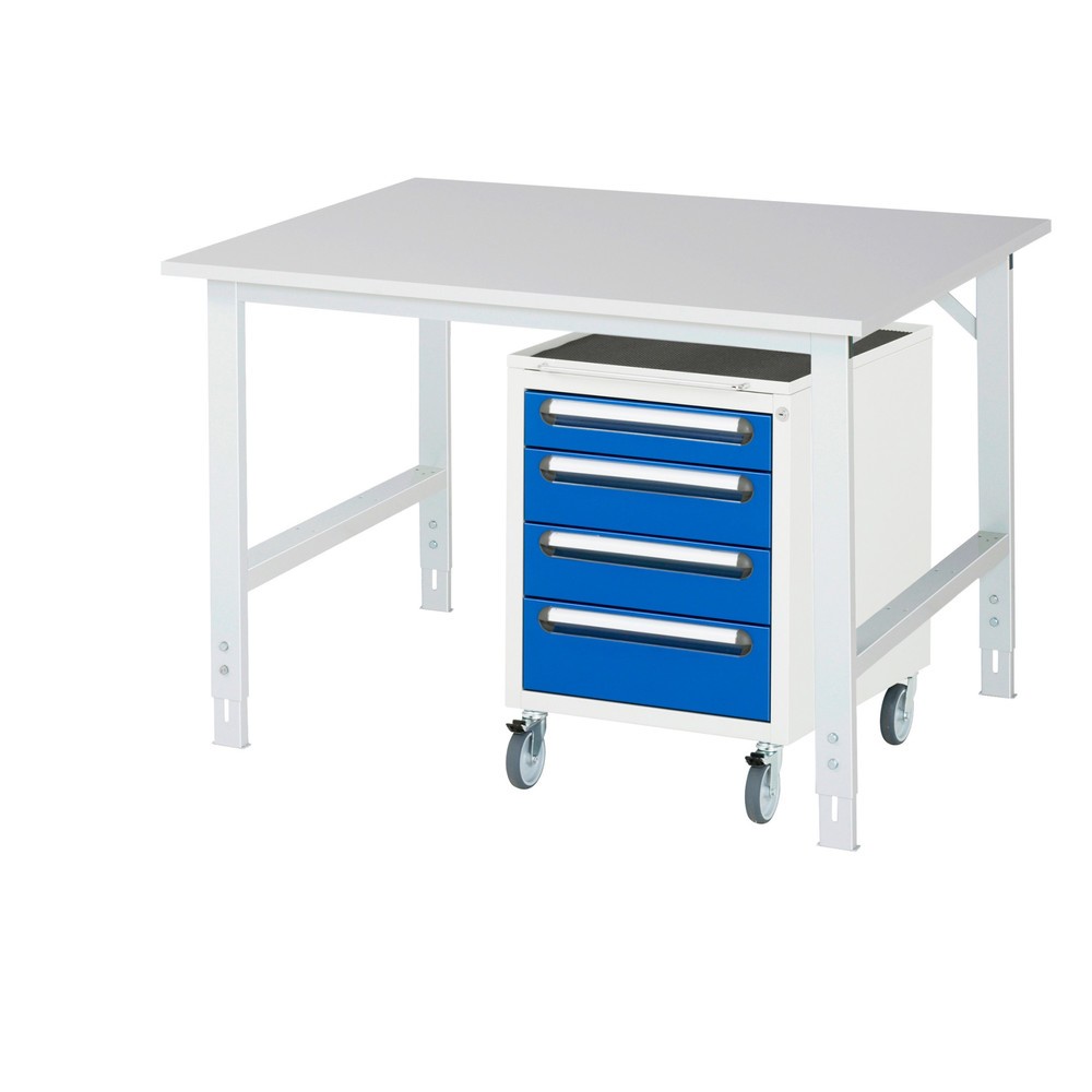 Product afbeelding: Werkplaatsset RAU TOM 2-delig, met werktafel, hxbxd 760-1.080 x 1.250 x 1.000 mm, werkblad met melaminelaag, excl. rolcontainer met 3 lades, hxbxd 690 x 480 x 600 mm