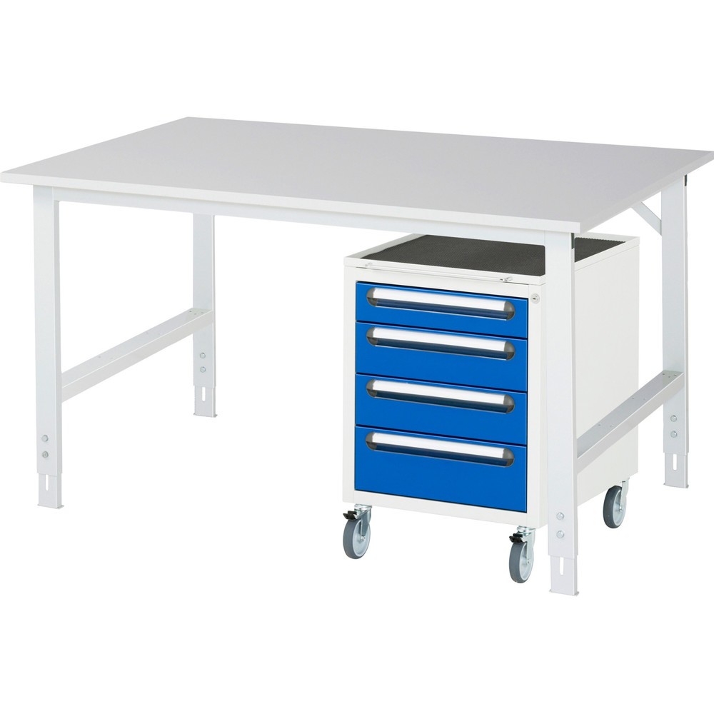 Product afbeelding: Werkplaatsset RAU TOM 2-delig, met werktafel, hxbxd 760-1.080 x 1.500 x 1.000 mm, werkblad met melaminelaag, excl. rolcontainer met 3 lades, hxbxd 690 x 480 x 600 mm