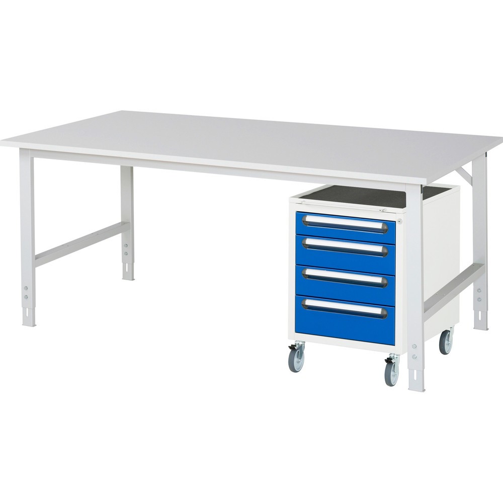 Product afbeelding: Werkplaatsset RAU TOM 2-delig, met werktafel, hxbxd 760-1.080 x 2.500 x 1.000 mm, werkblad met melaminelaag, excl. rolcontainer met 3 lades, hxbxd 690 x 480 x 600 mm