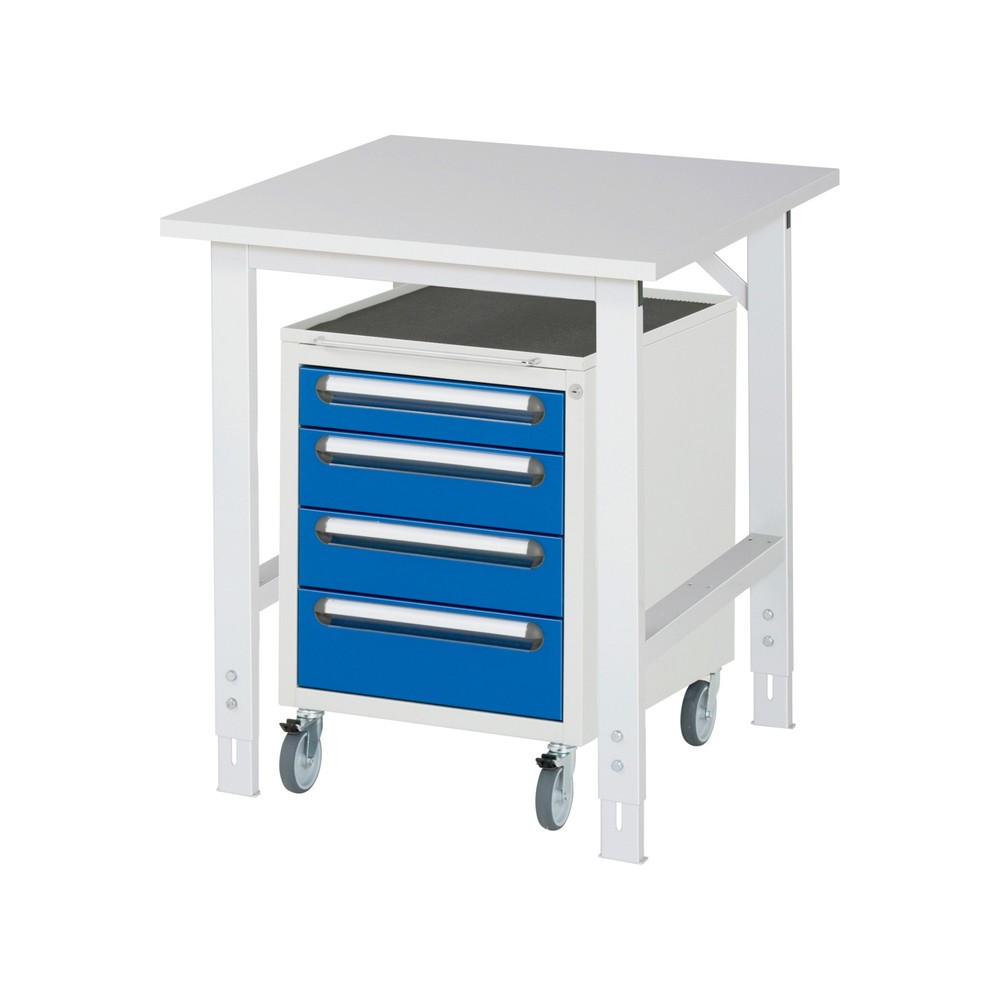 Product afbeelding: Werkplaatsset RAU TOM 2-delig, met werktafel, hxbxd 760-1.080 x 750 x 800 mm, werkblad met melaminelaag, excl. rolcontainer met 3 lades, hxbxd 690 x 480 x 600 mm