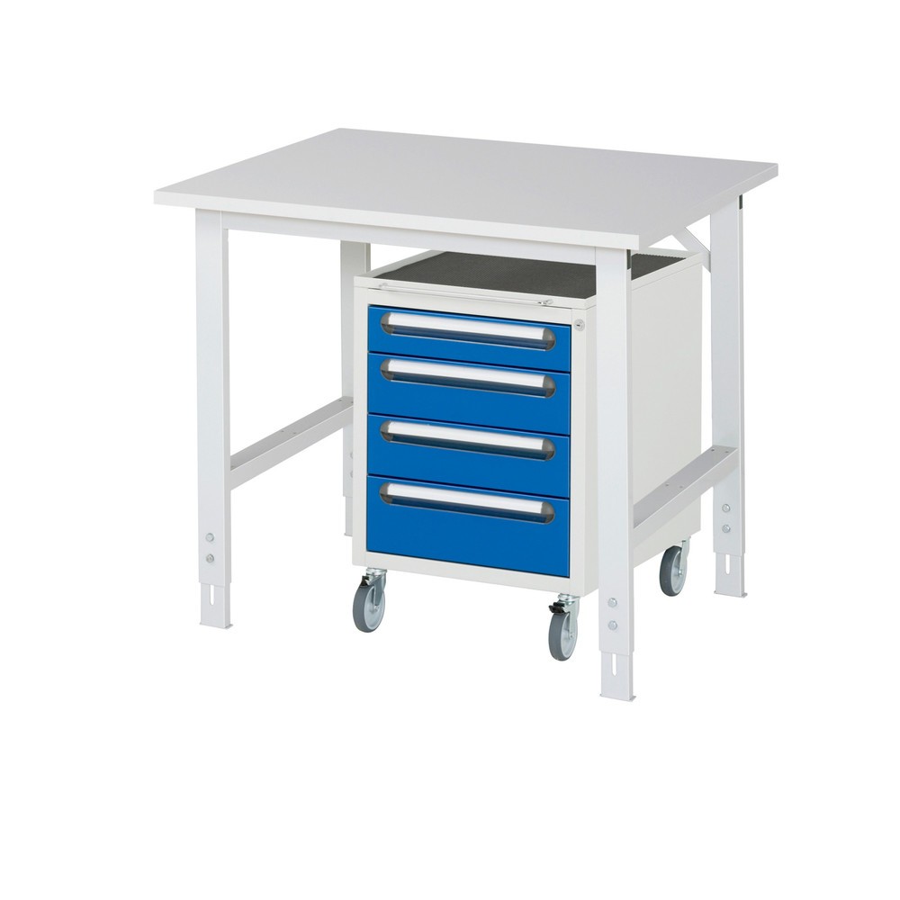 Product afbeelding: Werkplaatsset RAU TOM 2-delig, met werktafel, hxbxd 760-1.080 x 1.000 x 800 mm, werkblad met melaminelaag, excl. rolcontainer met 3 lades, hxbxd 690 x 480 x 600 mm