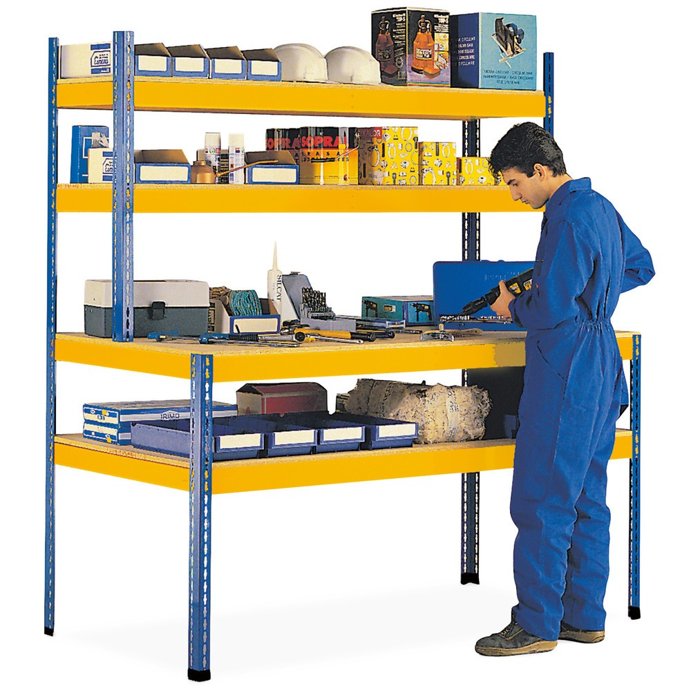 Product afbeelding: Werktafel NGS met opbouw, schapbelasting 320 kg, 2 legborden met elk 1 steunbalk, hxbxd 1.981/990 x 1.841 x 773 / 316 mm