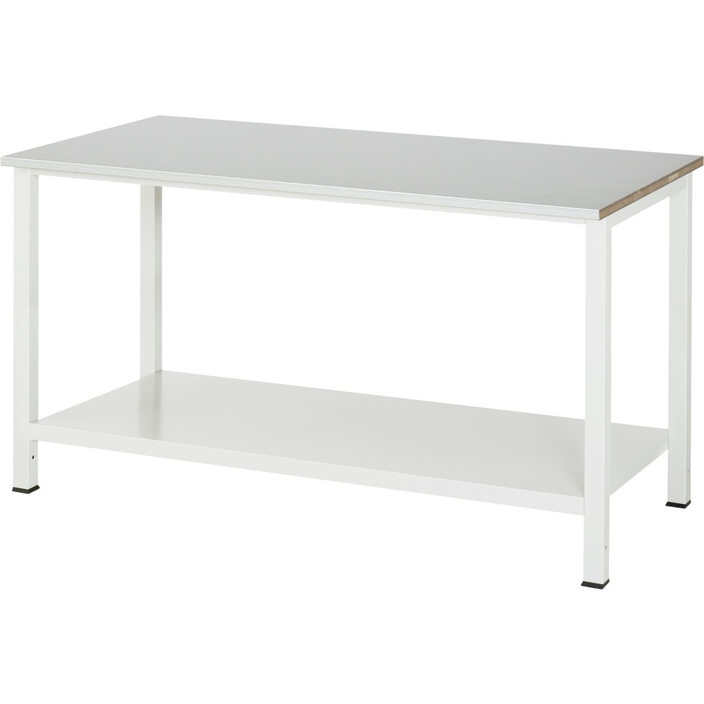 Productafbeelding nr. 1: Werktafel RAU 900 met legbord diepte 650 mm, hxbxd 825 x 1.500 x 800 mm, werkblad van roestvrijstalen plaat