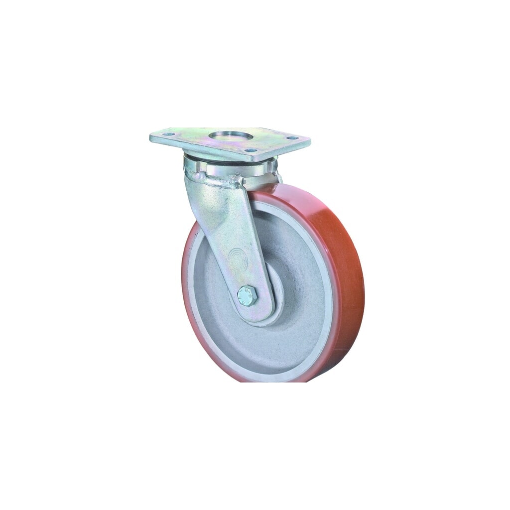 Wiel voor zware lasten Prothane® gegoten polyurethaan, zwenkwiel, kogellager, plaat, Ø x breedte 150 x 50 mm, draagvermogen 800 kg Product afbeelding: Wiel voor zware lasten Prothane® gegoten polyurethaan, zwenkwiel, kogellager, plaat, Ø x breedte 150 x 50 mm, draagvermogen 800 kg