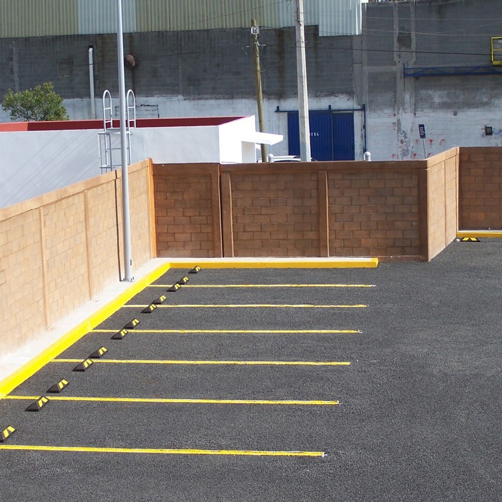 Product afbeelding: Wielstopper Justrite® Mini Park-It®, gerecycled rubber, breedte 550 mm, zwart/geel