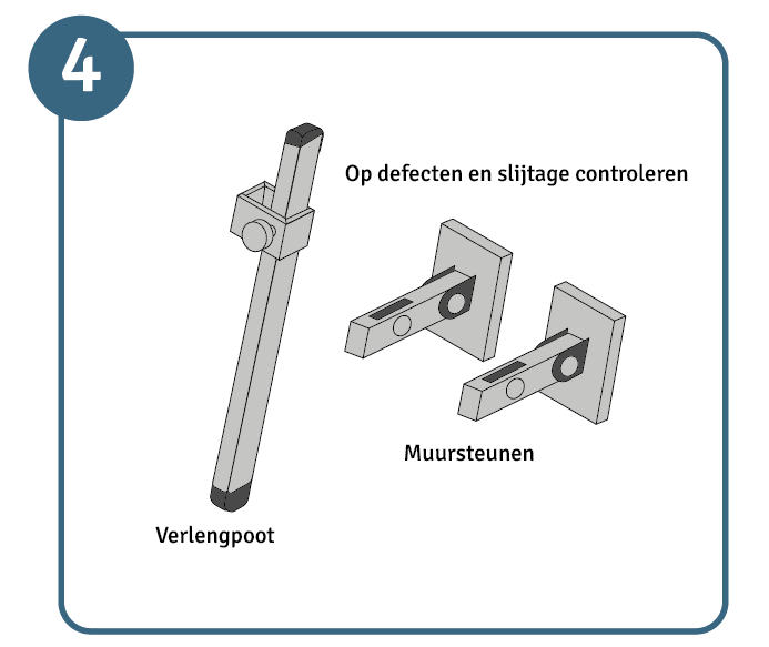 Werken op een ladder, stap 4 veiligheidscontrole: accessoires controleren