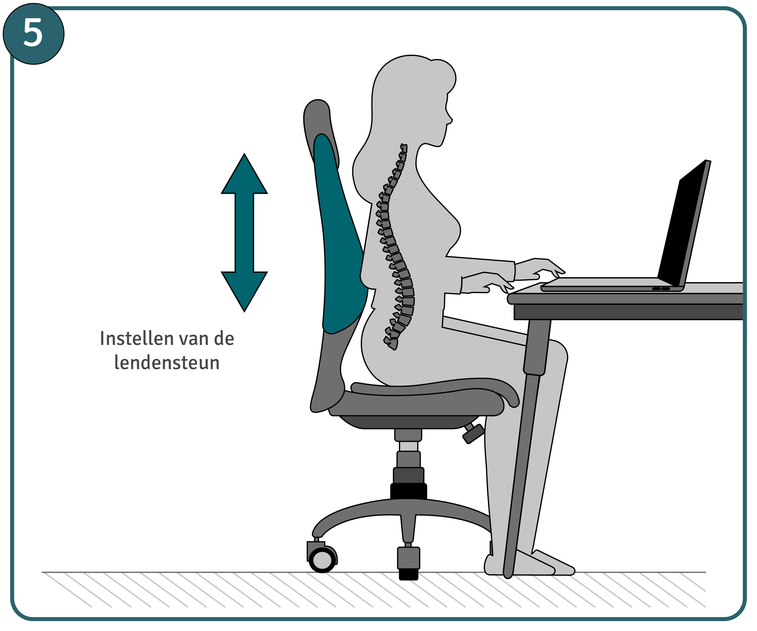 Handleiding bureaustoel instellen, stap 5: lendensteun
