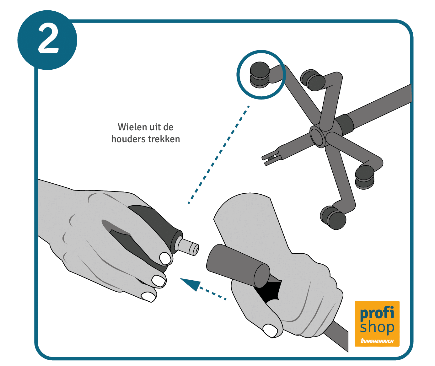 Bureaustoelwielen vervangen, stap 2: wielen verwijderen