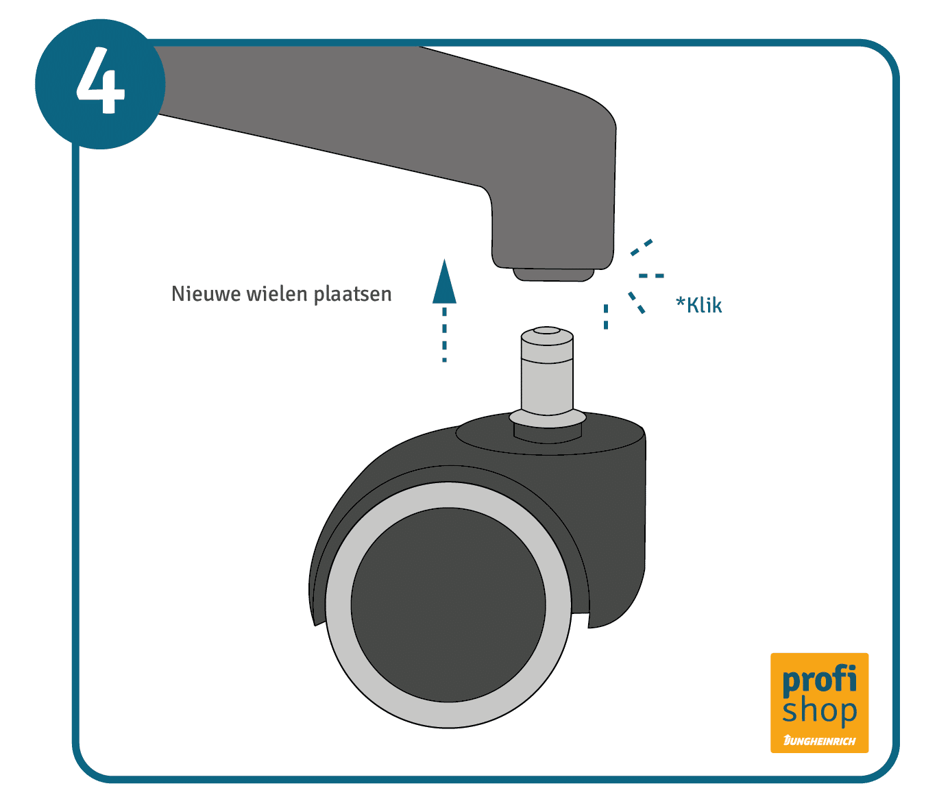 bureaustoelwielen vervangen, stap 4: nieuwe wielen plaatsen