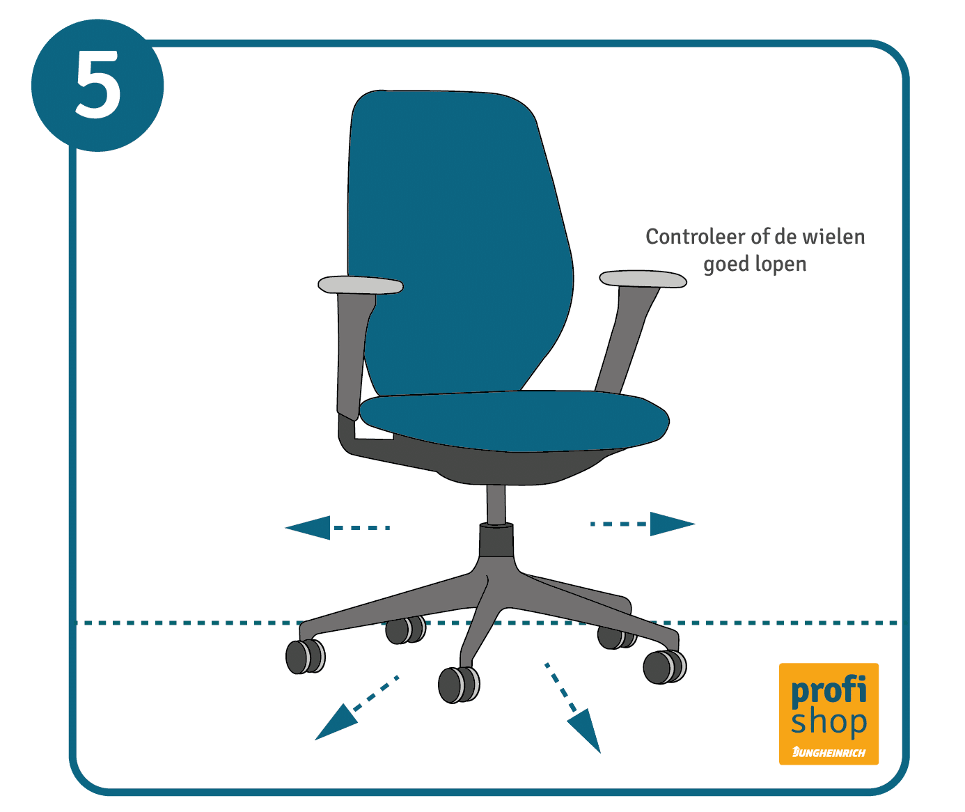 bureaustoelwielen vervangen, stap 5: controleren of de wielen goed lopen