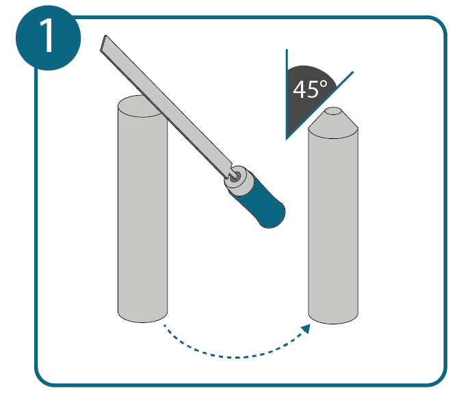 Buitendraad tappen, stap 1: bout afvijlen