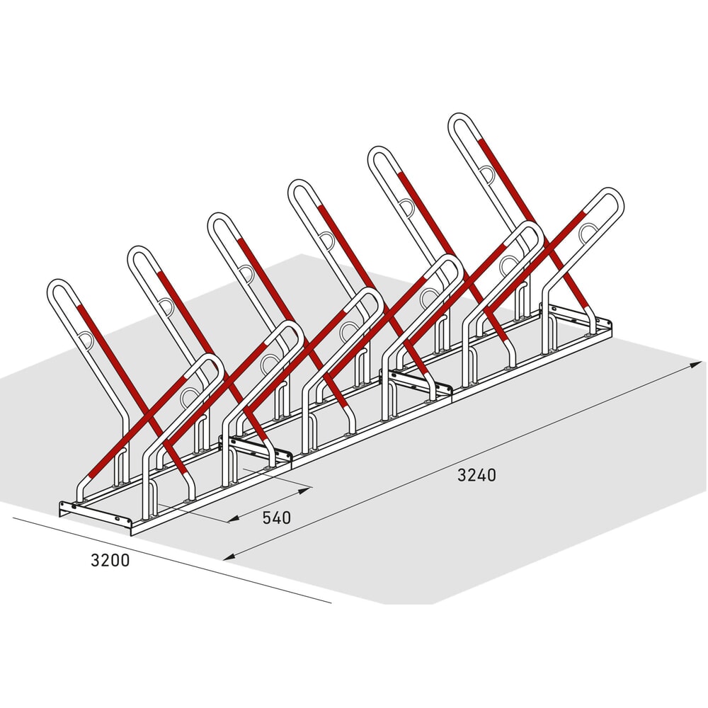 Productafbeelding nr. 8: Fietsenrek wsm® 0500 XBF, voor keilboutbevestiging, thermisch verzinkt, 2-zijdige wielinzet, 12 plaatsen, wielafstand 540 mm