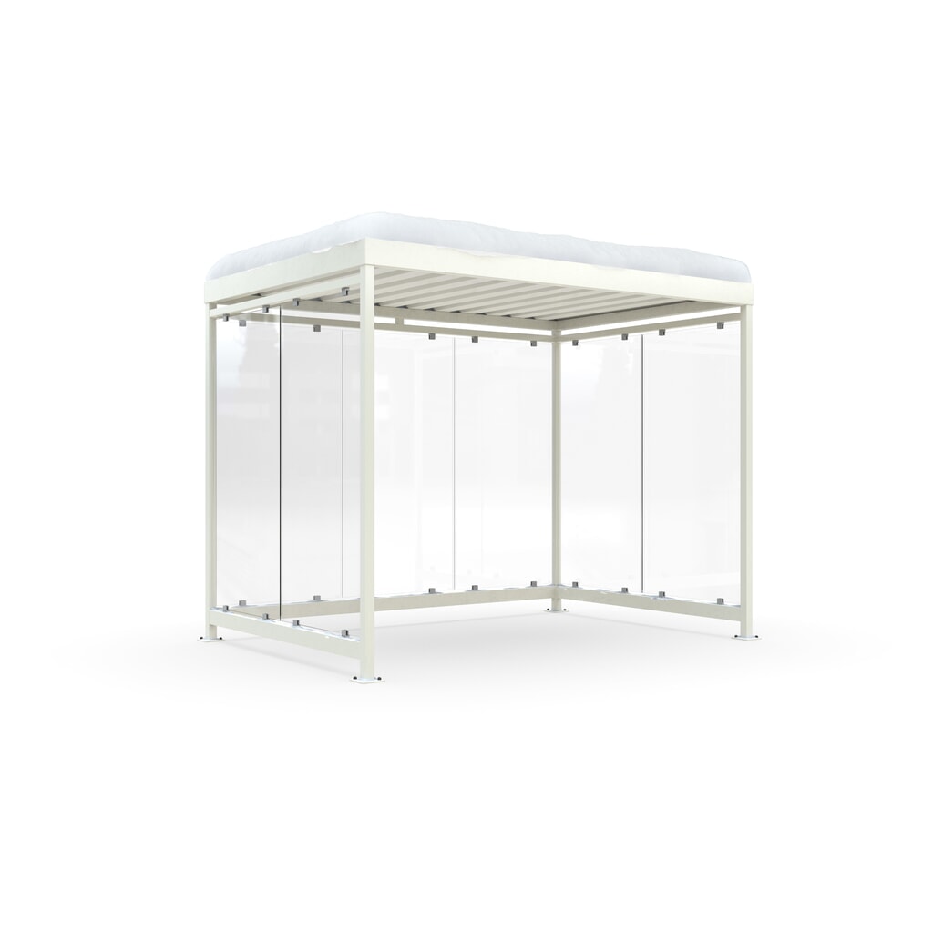 Rookoverkapping wsm® KÖLN ALPINE, volledig gemonteerd, sneeuwlast max. 4,15 kN/m², 7 elementen, zonder bestrating, grijswit Product afbeelding: Rookoverkapping wsm® KÖLN ALPINE, volledig gemonteerd, sneeuwlast max. 4,15 kN/m², 7 elementen, zonder bestrating, grijswit