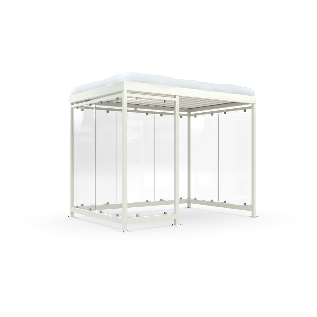 Rookoverkapping wsm® KÖLN ALPINE, volledig gemonteerd, sneeuwlast max. 4,15 kN/m², 8 elementen, zonder bestrating, grijswit Product afbeelding: Rookoverkapping wsm® KÖLN ALPINE, volledig gemonteerd, sneeuwlast max. 4,15 kN/m², 8 elementen, zonder bestrating, grijswit