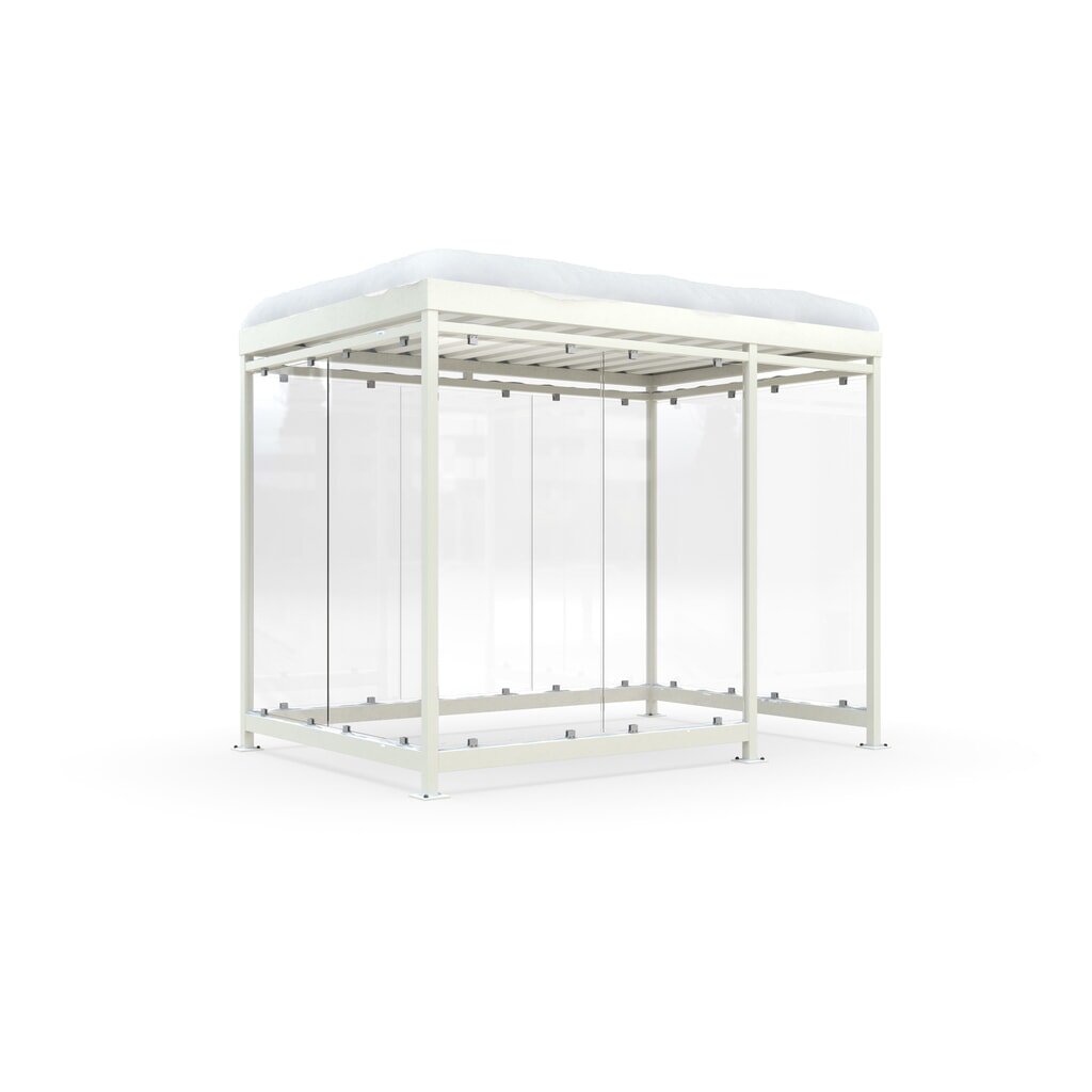 Rookoverkapping wsm® KÖLN ALPINE, volledig gemonteerd, sneeuwlast max. 4,15 kN/m², 9 elementen, zonder bestrating, grijswit Product afbeelding: Rookoverkapping wsm® KÖLN ALPINE, volledig gemonteerd, sneeuwlast max. 4,15 kN/m², 9 elementen, zonder bestrating, grijswit