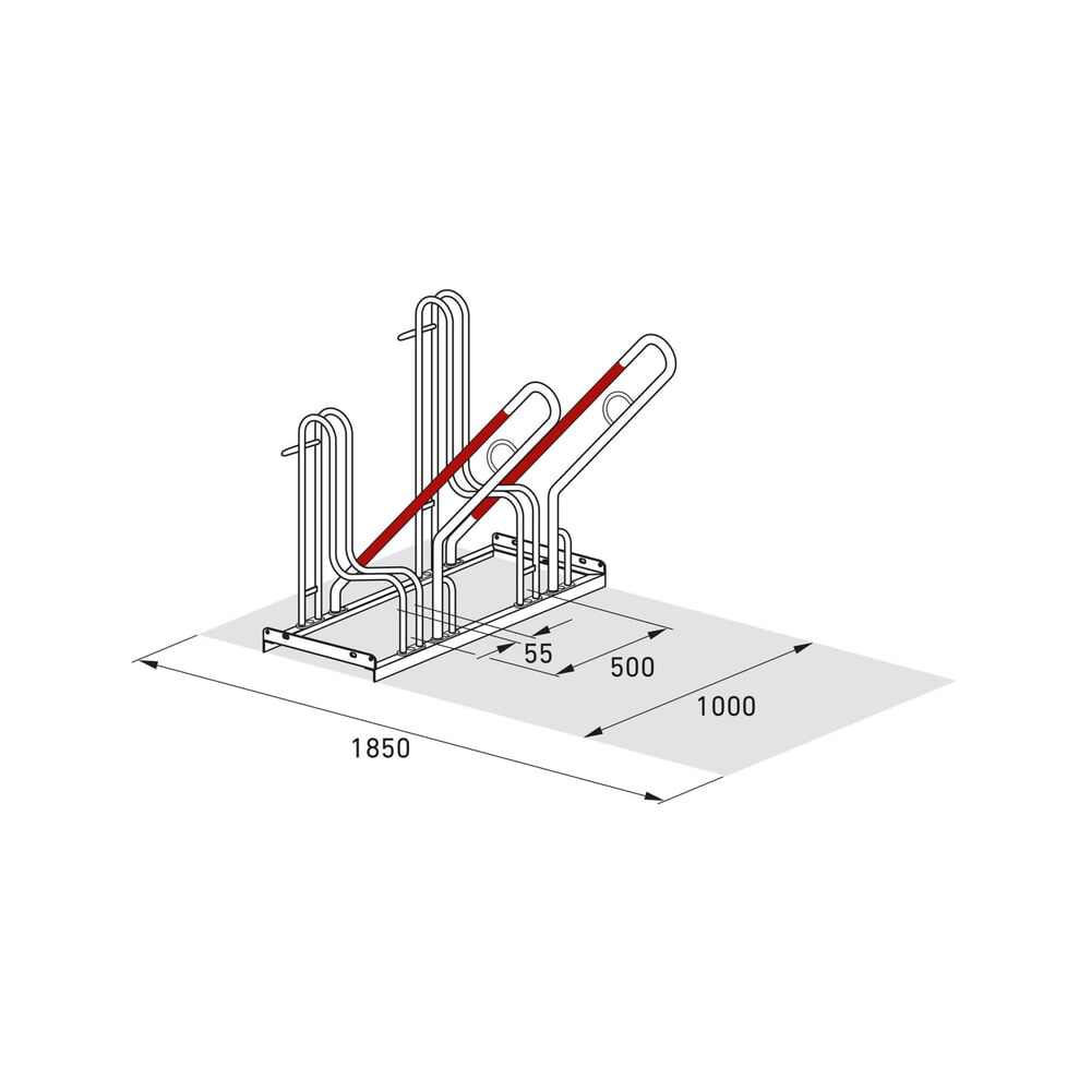 Productafbeelding nr. 8: Staand fietsenrek wsm® 4500 XBF met leunbeugels, thermisch verzinkt, 1-zijdig, 2 plaatsen, wielafstand 500 mm