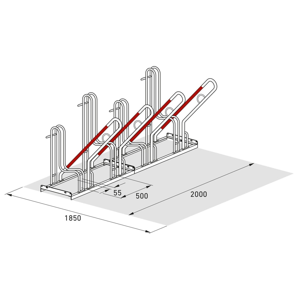 Productafbeelding nr. 8: Staand fietsenrek wsm® 4500 XBF met leunbeugels, thermisch verzinkt, 1-zijdig, 4 plaatsen, wielafstand 500 mm
