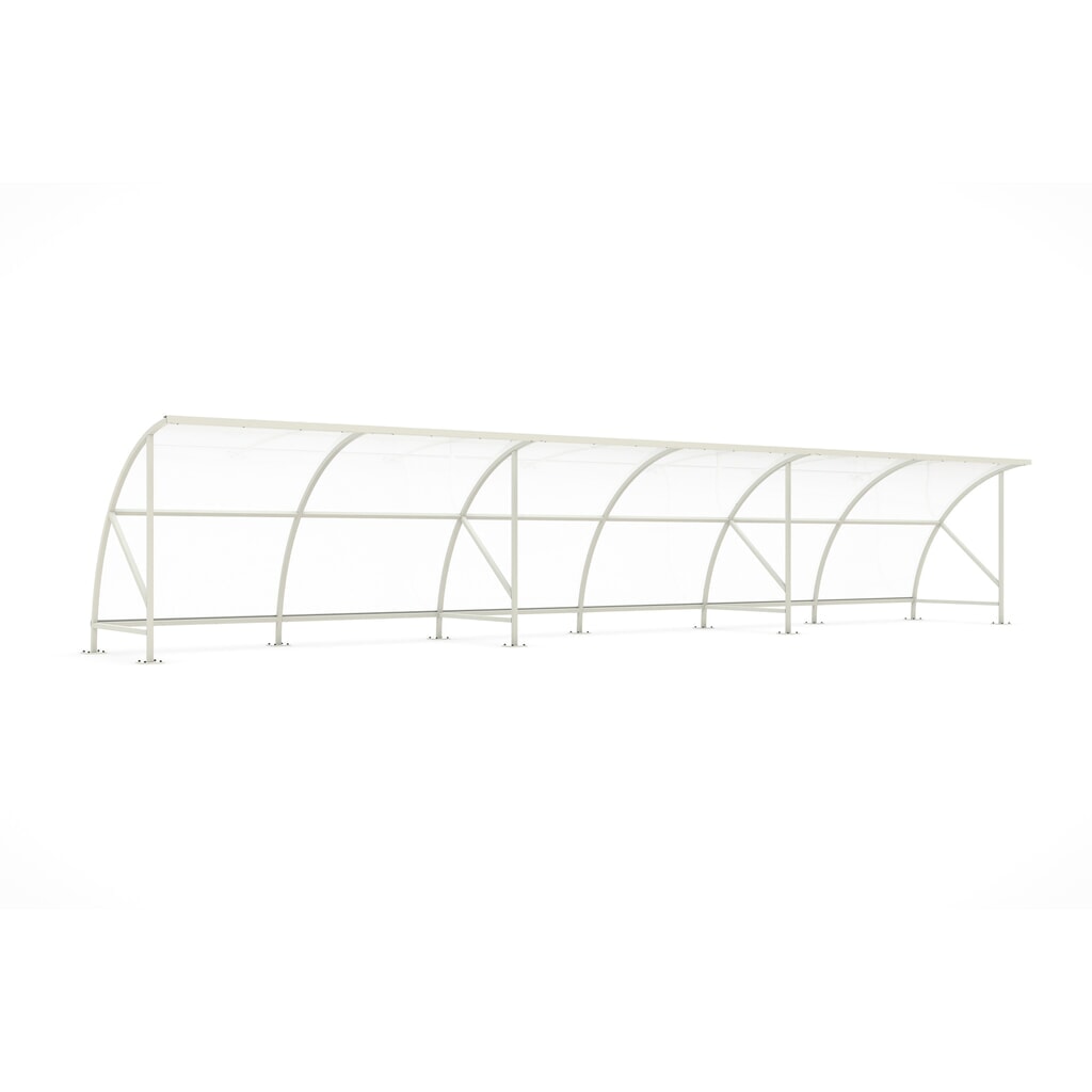 Overkapping wsm® BAMBERG in rondboogontwerp, breedte 12.350 mm, grijswit Product afbeelding: Overkapping wsm® BAMBERG in rondboogontwerp, breedte 12.350 mm, grijswit