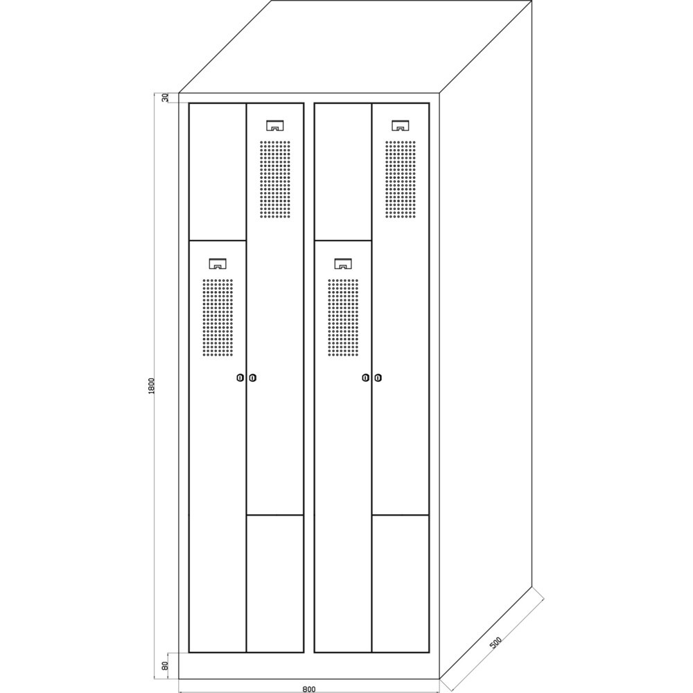 Productafbeelding nr. 2: Z-garderobekast HEMMDAL HDZ-1, cilinderslot, 4 compartimenten, lichtgrijs