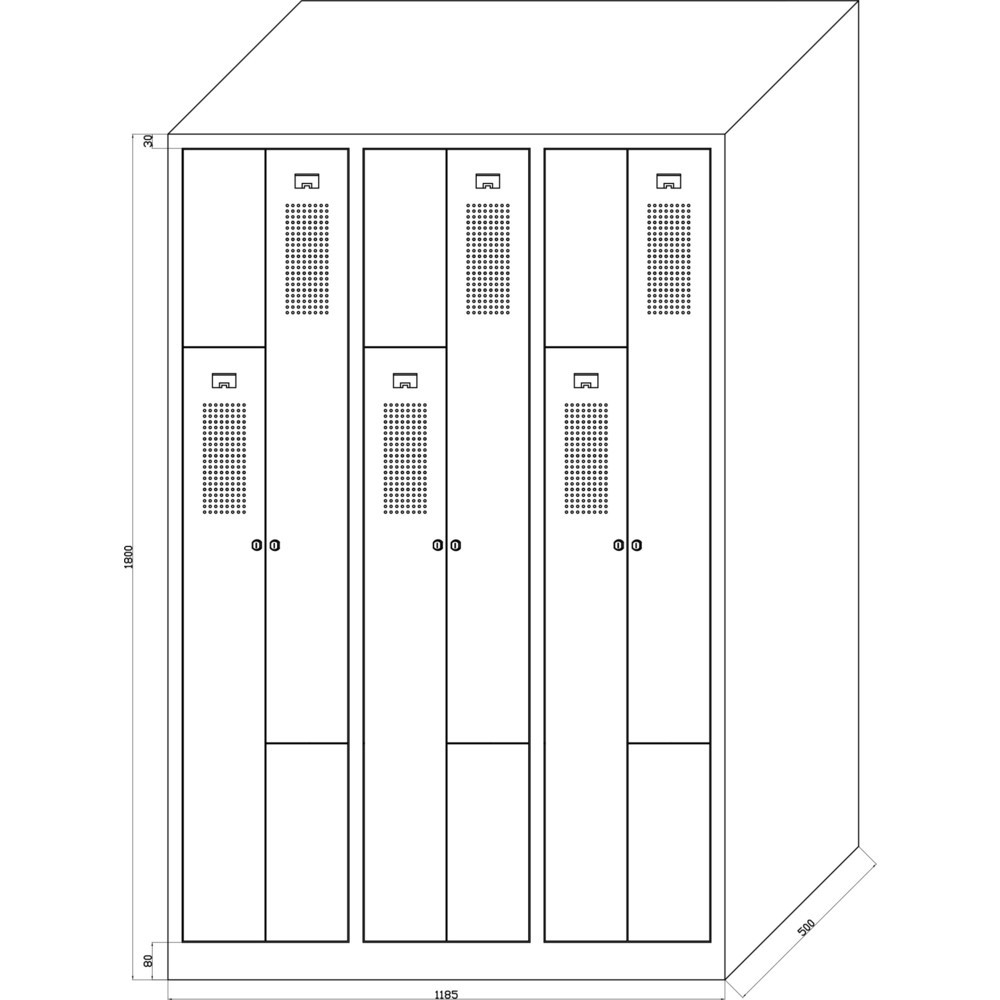 Productafbeelding nr. 2: Z-garderobekast HEMMDAL HDZ-1, cilinderslot, 6 compartimenten, lichtgrijs