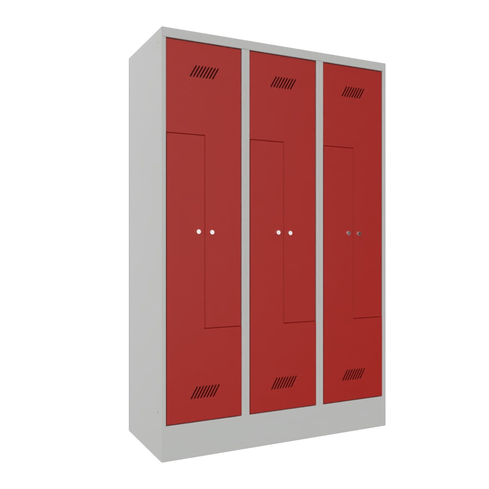 Productafbeelding nr. 1: Z-garderobekast, 6 compartim., 1850x1230x500 (HxBxD), sokkel, vuurrood, lichtgrijs
