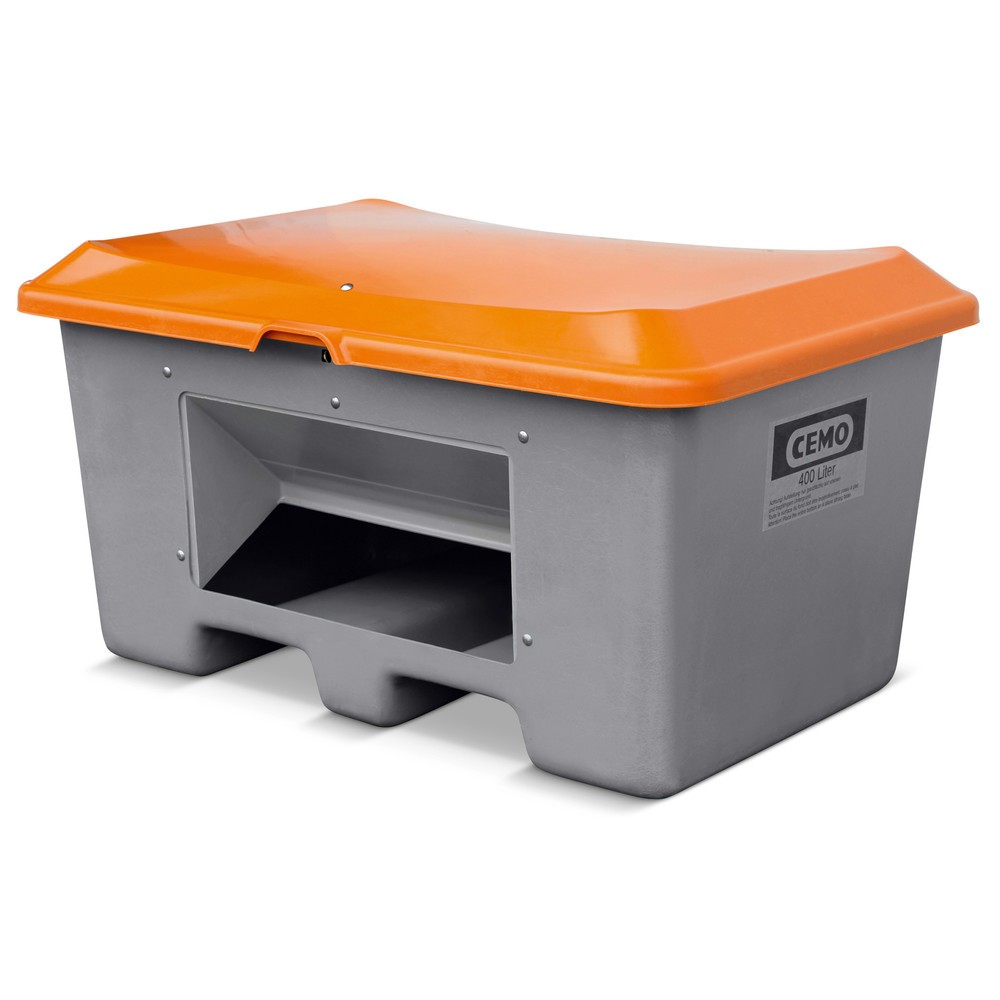 Productafbeelding nr. 1: Zoutbak CEMO met uitschepopening, grijs/oranje, 400 liter, met vorkkokers