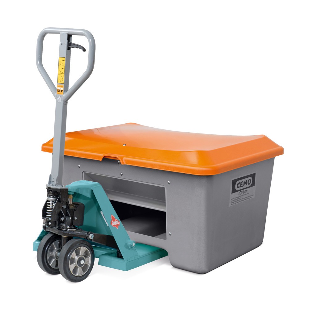 Productafbeelding nr. 2: Zoutbak CEMO met uitschepopening, grijs/oranje, 200 liter, met vorkkokers