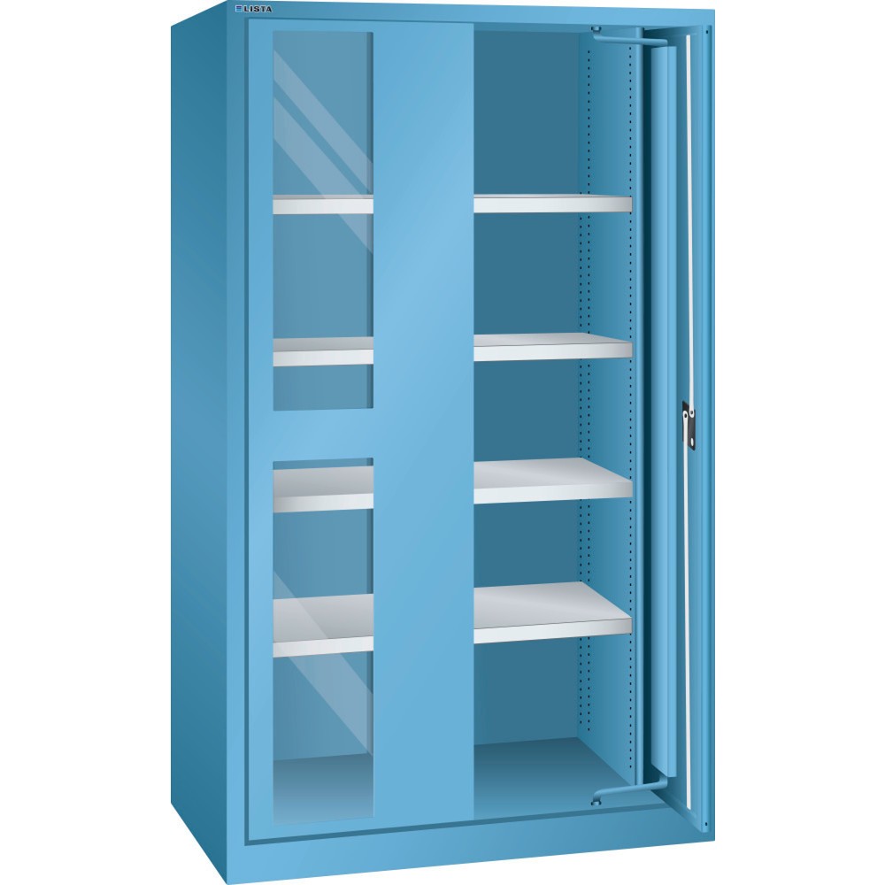 Product afbeelding: Zwaarlastkast 54x27E LISTA, (bxdxh) 1146x690x1950 mm, indraaiende deuren, kijkvenster, lichtblauw, RFID Lock