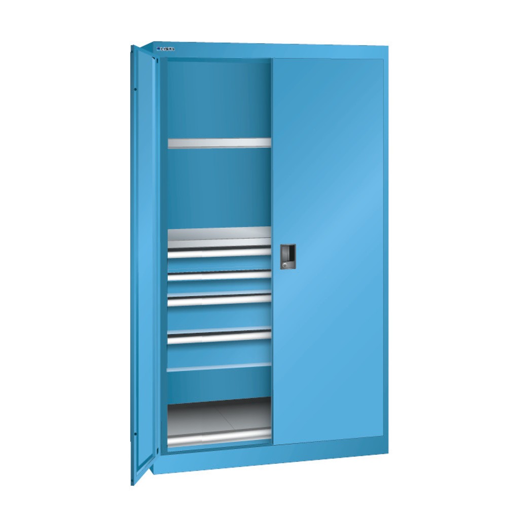 Product afbeelding: Zwaarlastkast LISTA, 2 legborden + 4 lades, hxbxd 1950 x 1100 x 641 mm, lichtblauw