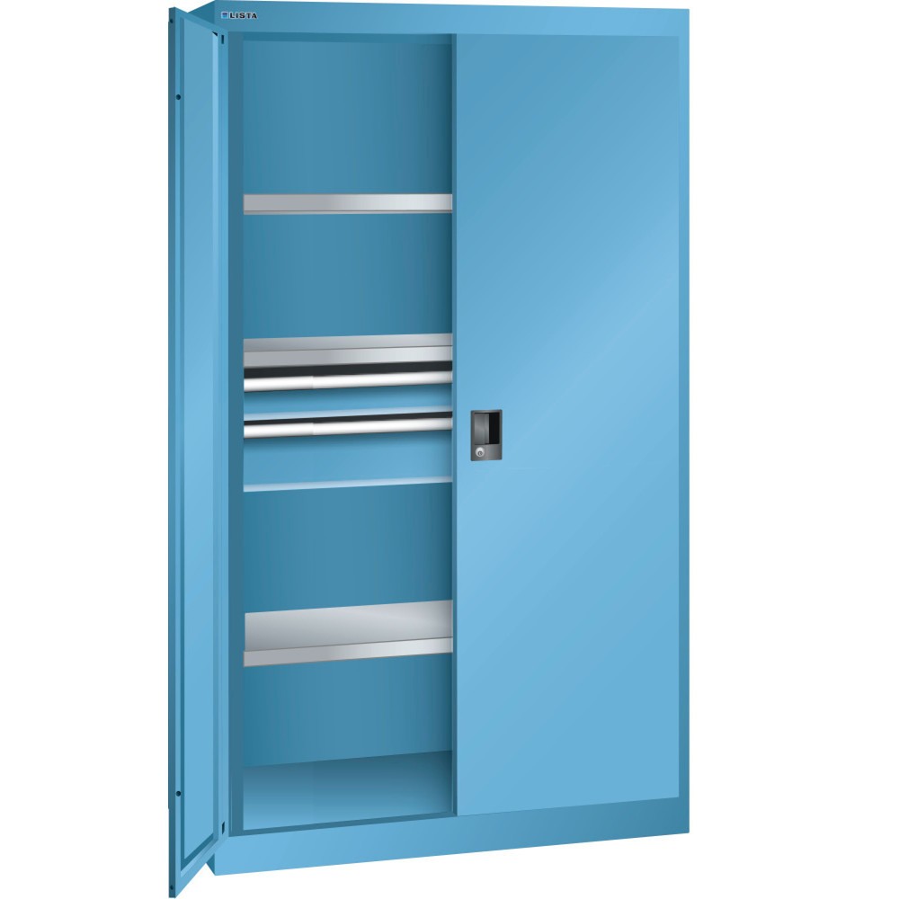Product afbeelding: Zwaarlastkast LISTA 54x27E, (bxdxh) 1100x641x1950 mm, 2 lades, lichtblauw, CODE Lock