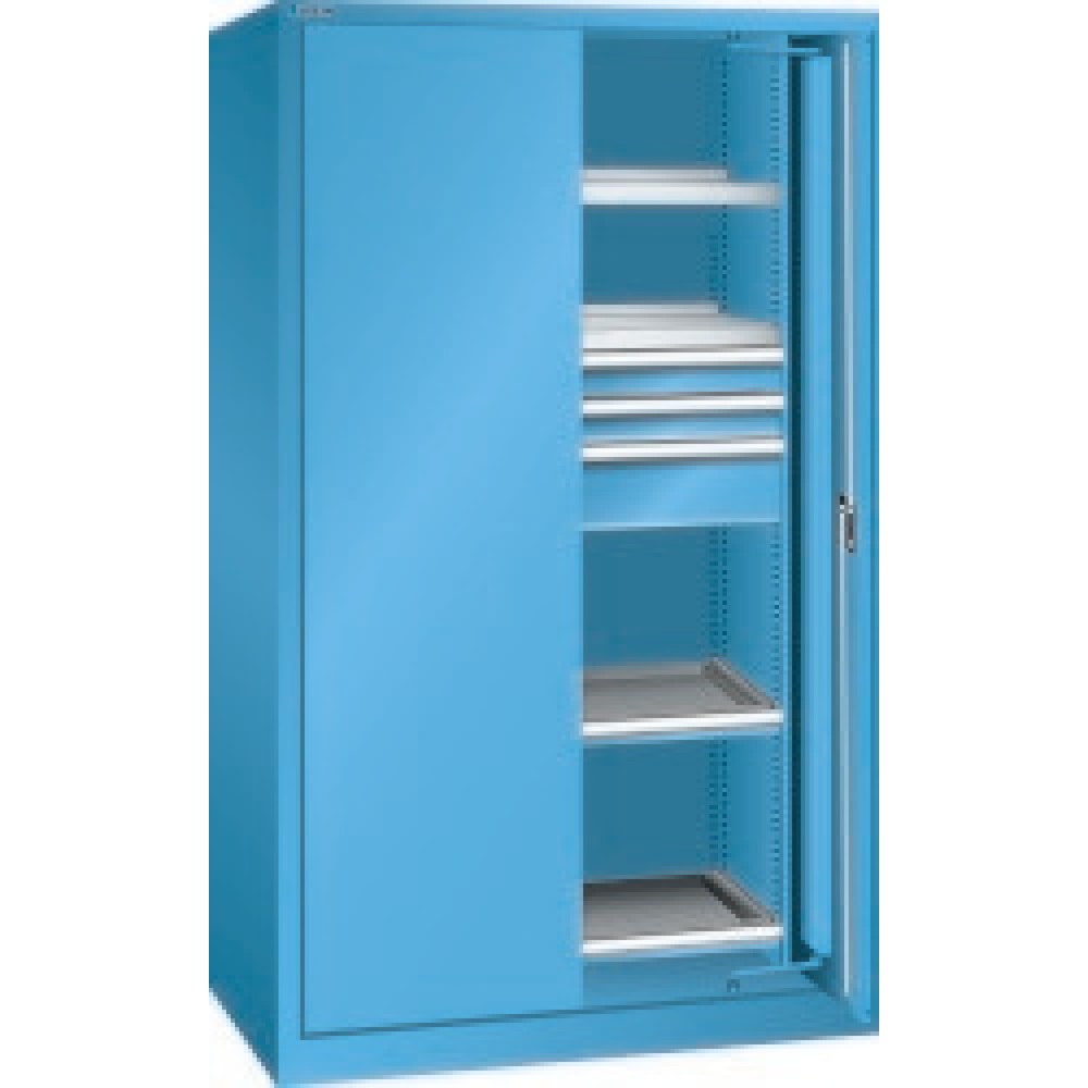 Product afbeelding: Zwaarlastkast LISTA met indraaiende deuren, 2 legborden + 3 lades + 2 uittrekbare legborden, hxbxd 1950 x 1146 x 690 mm, lichtblauw