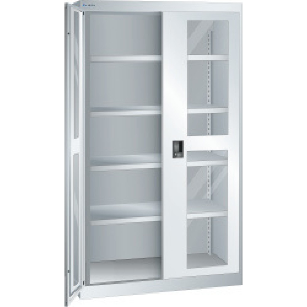 Product afbeelding: Zwaarlastkast LISTA met kijkvenster, 4 legborden, hxbxd 1950 x 1100 x 641 mm, lichtgrijs