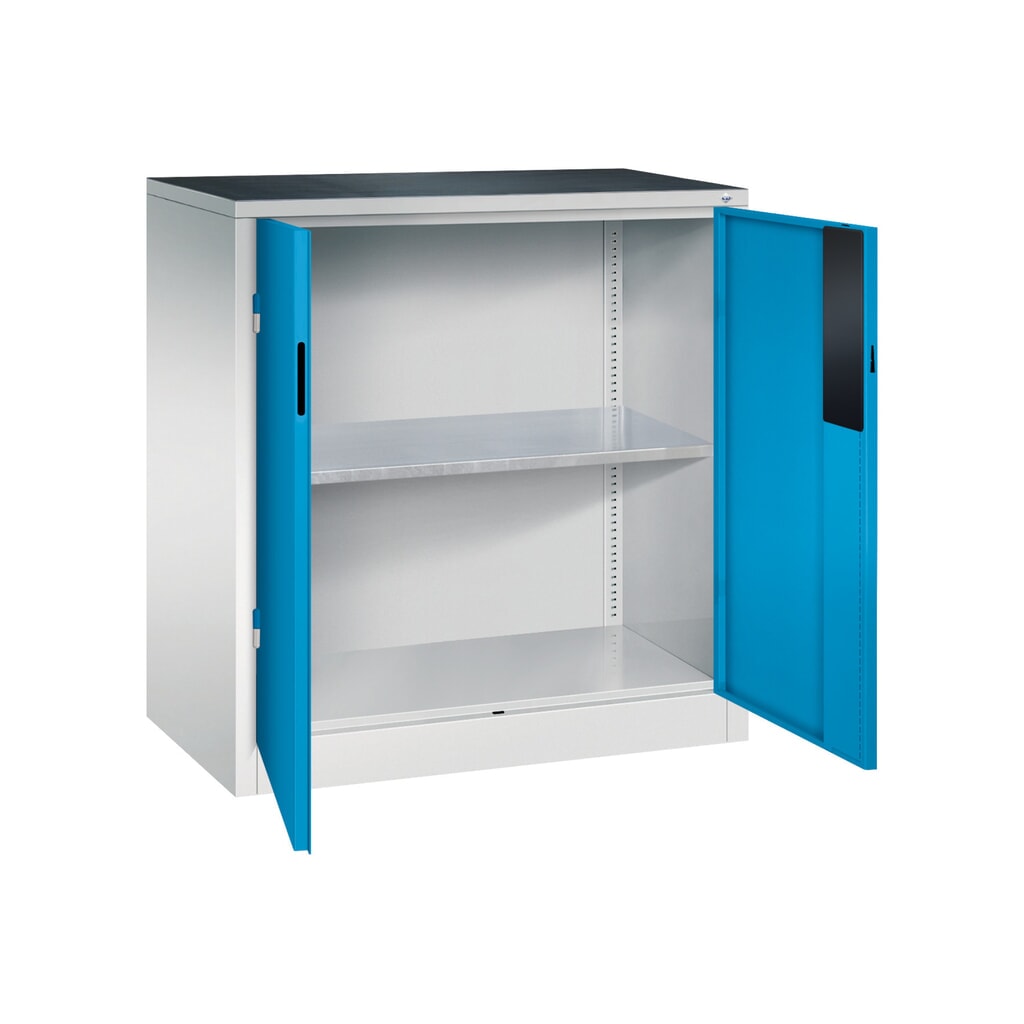 Zwaarlastkast met opensl. deuren, cap. 700 kg, 100x93x50cm, lichtgrijs, lichtblauw Productafbeelding nr. 5: Zwaarlastkast met opensl. deuren, cap. 700 kg, 100x93x50cm, lichtgrijs, lichtblauw