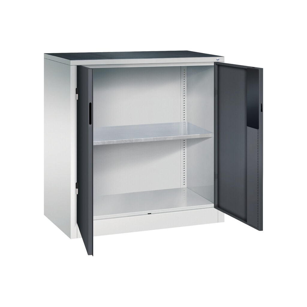 Zwaarlastkast met opensl. deuren, cap. 700 kg, 100x93x50cm, lichtgrijs, zwartgrijs Productafbeelding nr. 5: Zwaarlastkast met opensl. deuren, cap. 700 kg, 100x93x50cm, lichtgrijs, zwartgrijs